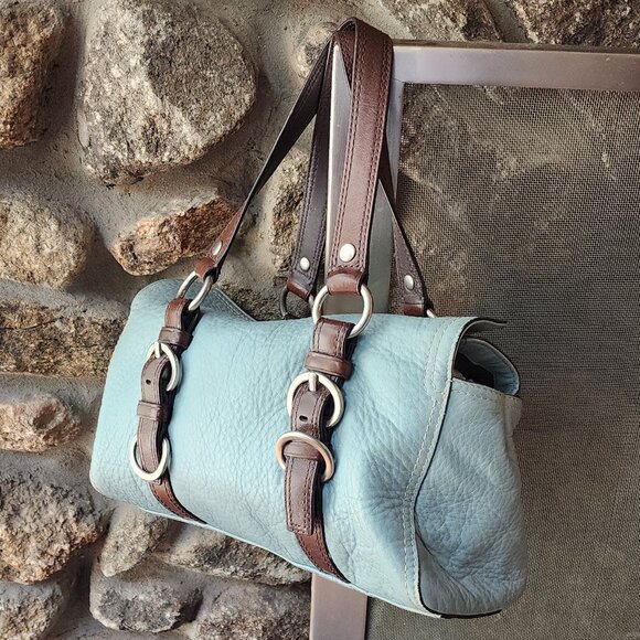 COACH D1082-F12334 Vintage Blue/Brown Chelsea Pebbled Leather Satchel Bag - Picture 4 of 16